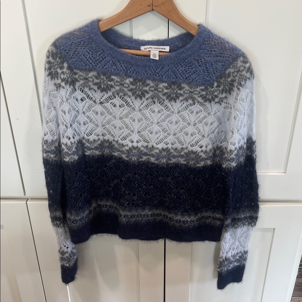 Autumn Cashmere Women's Blue and Gray Silk & Cashmere Sweater XS
